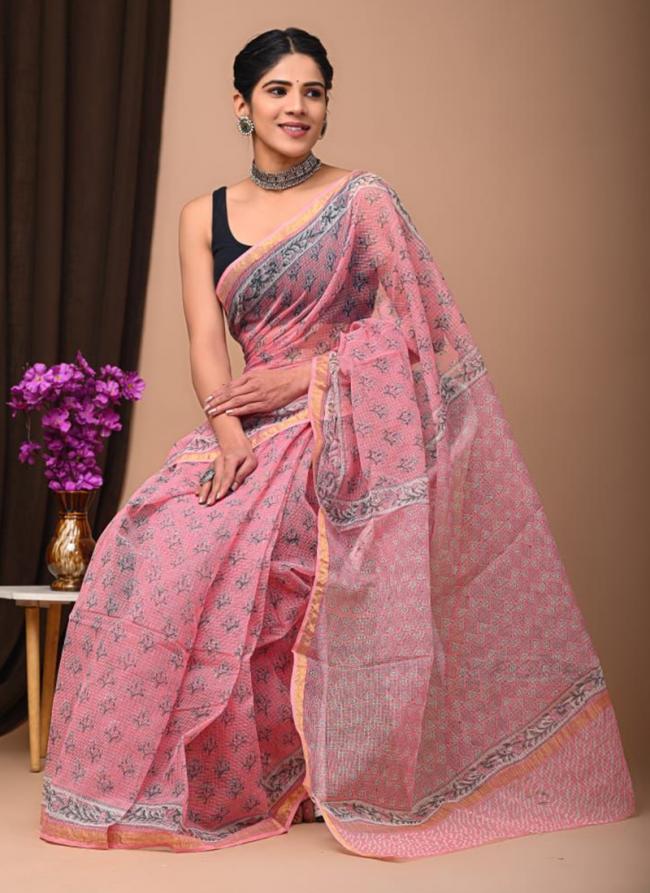 Cotton Light Pink  Digital Printed Saree